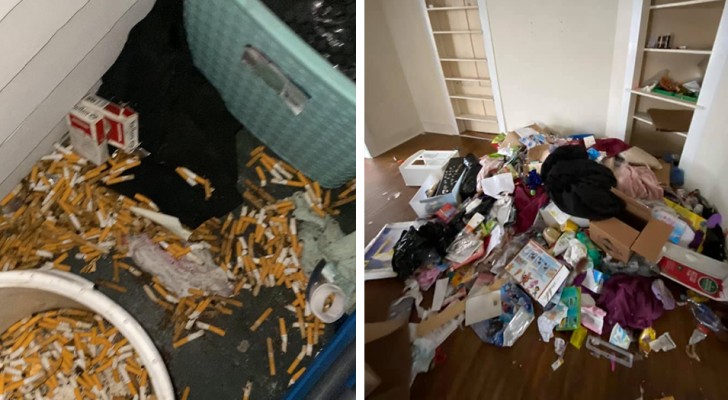 A landlord shows with photos the damage done by renters in just 6 months