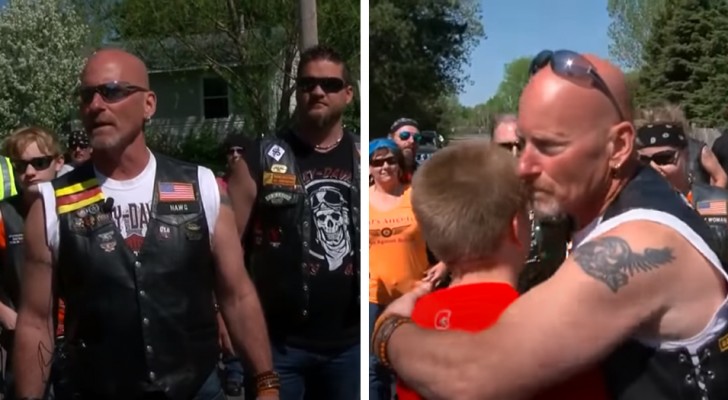 A group of motorcyclists comes to the aid of a bullied boy