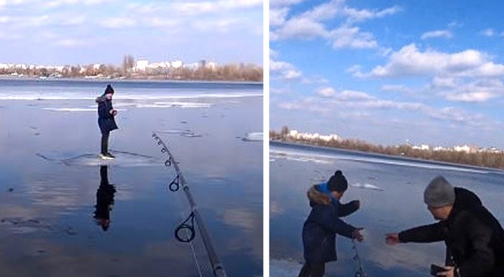Pescatore salva bimbo alla deriva su una lastra di ghiaccio: il video lascia col fiato sospeso