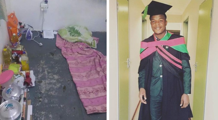 Een pas afgestudeerde deelt foto's van de vloer waarop hij sliep en studeerde: hij gaf nooit op