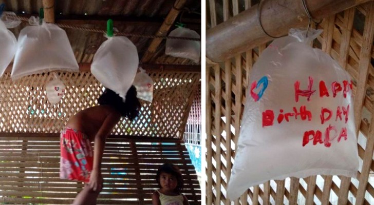 Questi bambini sono così poveri che hanno creato dei palloncini con delle buste di plastica per il compleanno del papà