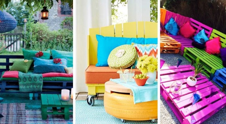 Remplissez votre maison et votre jardin avec ces meubles très colorés obtenus à partir des palettes 