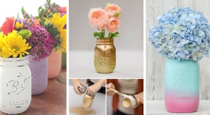 Vasi per fiori super-creativi? Realizzali decorando i barattoli di vetro della marmellata