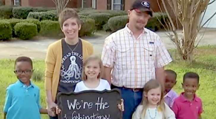 They adopt 3 siblings but discover that there is a fourth: the neighbor shares her home so as to let them all grow up together