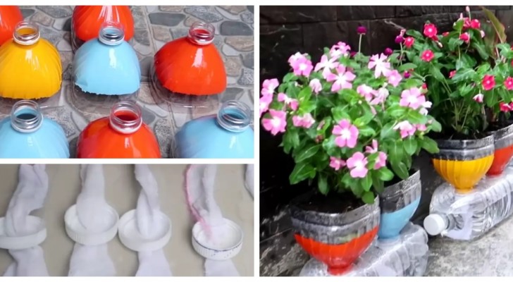 Ricicla le grandi bottiglie di plastica e realizza dei vasi per fiori auto-irriganti