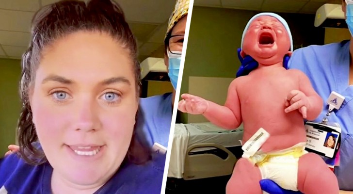 She gives birth to a child weighing almost 13 pounds and the web goes wild: "He's just born and already big enough to pay taxes!"