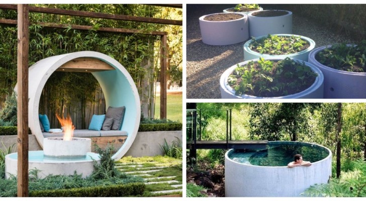 Ringar och rör i betong: dekorera din trädgård i modern stil med hjälp av dessa idéer