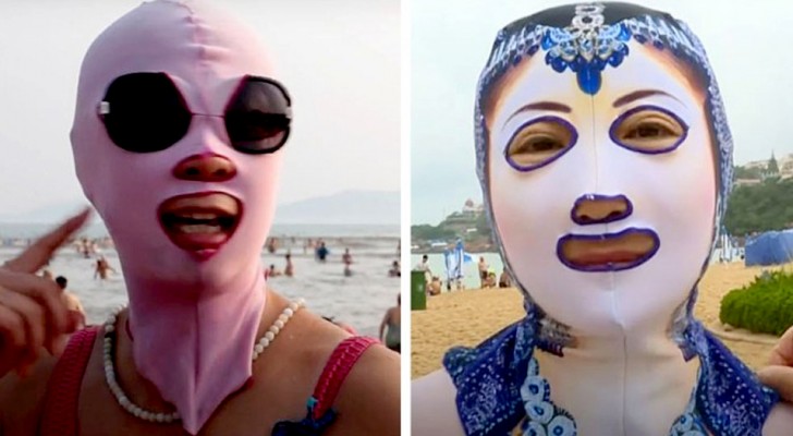 This face cover is worn by Chinese women to avoid a suntanned face