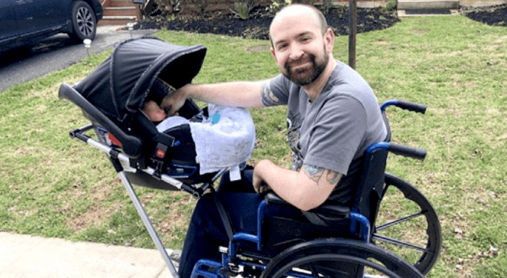 Für diesen behinderten Vater wurde ein Wagen gebaut: Jetzt kann er ohne Probleme mit seinem Sohn spazieren gehen