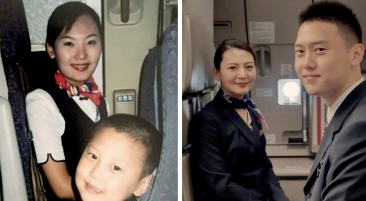 Een 5-jarig jongetje gaat op de foto met een stewardess, 15 jaar later zijn ze collega's en maken ze de foto opnieuw