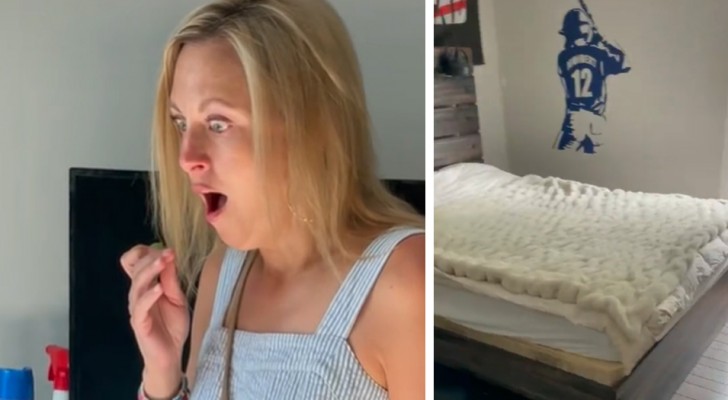 A mom moves her teenage son's bed and finds a pile of trash on the floor