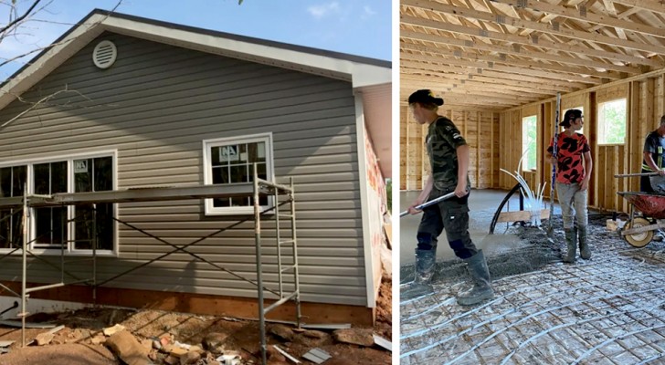 A homeless family live camped in a garden: the local community volunteer and build a house for them