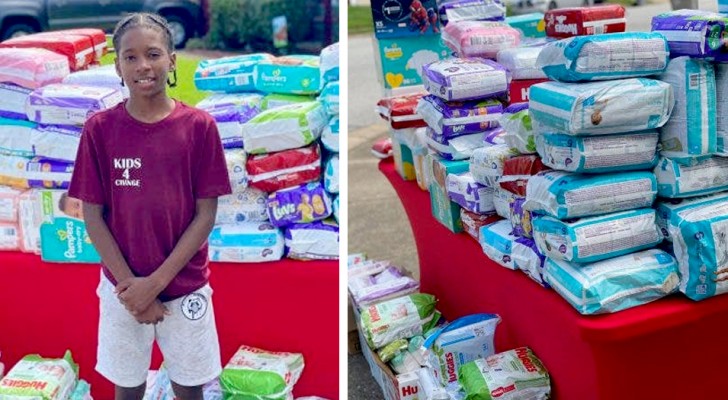 An 11-year-old boy sells lemonade on the street to buy nappies for moms in need