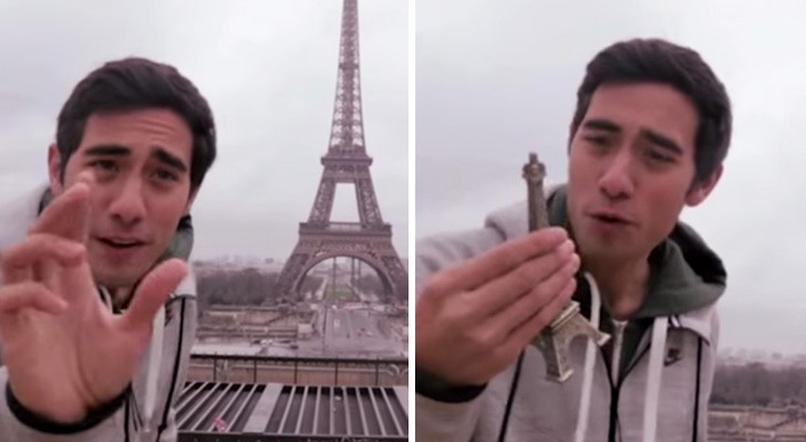 Schaut mal, was dieser Junge mit dem Eiffelturm macht. Sein Talent ist echt genial!