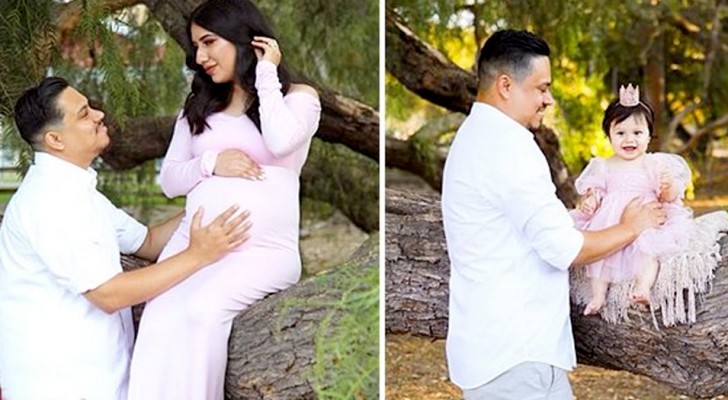 A baby girl wears a dress her late mother made in a moving photoshoot this man arranged to pay homage to his wife