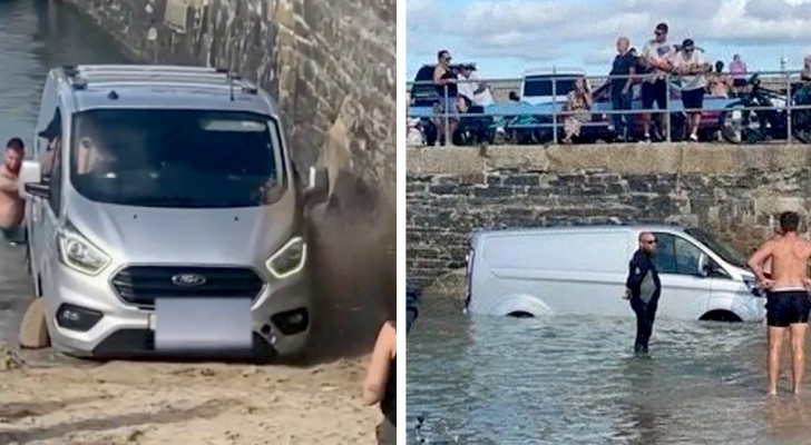 Han struntar i parkeringsförbudet på stranden - tidvattnet tar med sig hans skåpbil
