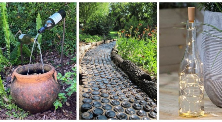 Recicle garrafas de vidro de muitas maneiras criativas para decorar o seu jardim