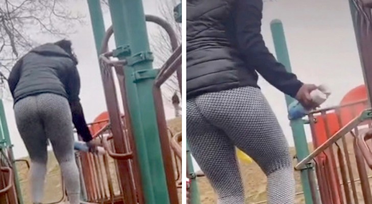 A mãe desinfeta o brinquedo no parque antes da filha subir nele: muitos usuários acham que é exagerado