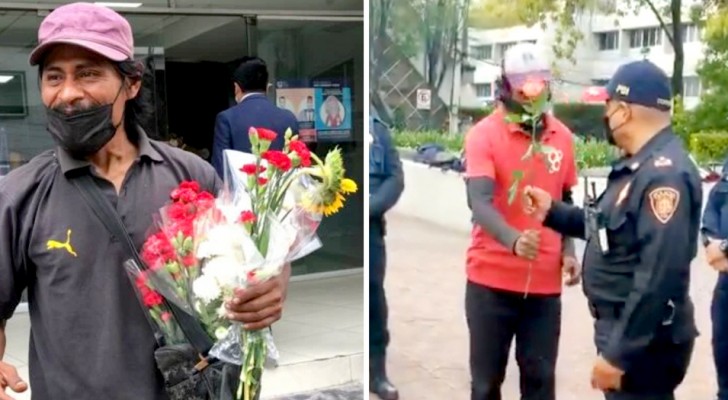 Papà regala un mazzo di fiori ai poliziotti che anni prima avevano ritrovato la figlia smarrita: un gesto emozionante