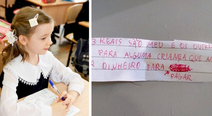 Kleines Mädchen schreibt seiner Lehrerin eine Nachricht: „Es gibt einen Schüler, der kein Geld zum Bezahlen hat, ich bezahle für ihn“
