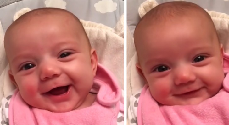 Dit meisje is pas 8 weken oud maar lijkt op de woorden van haar moeder te reageren met 