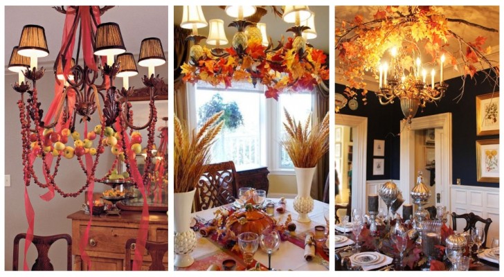 Rami e foglie variopinte sui lampadari: tutta la magia dell'autunno per un decoro originale e creativo