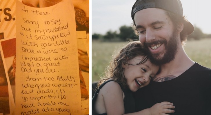 Padre lleva a su hija de 6 años a cenar afuera y recibe una nota de unos desconocidos: "Eres un padre fantástico"