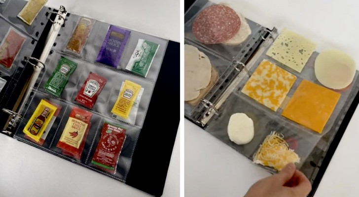 Organizza il suo frigorifero come fosse un archivio: ogni cibo è conservato in un raccoglitore ad anelli