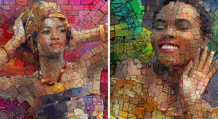 Questo artista realizza ritratti a mosaico ispirandosi ai colori della cultura africana: sono super realistici