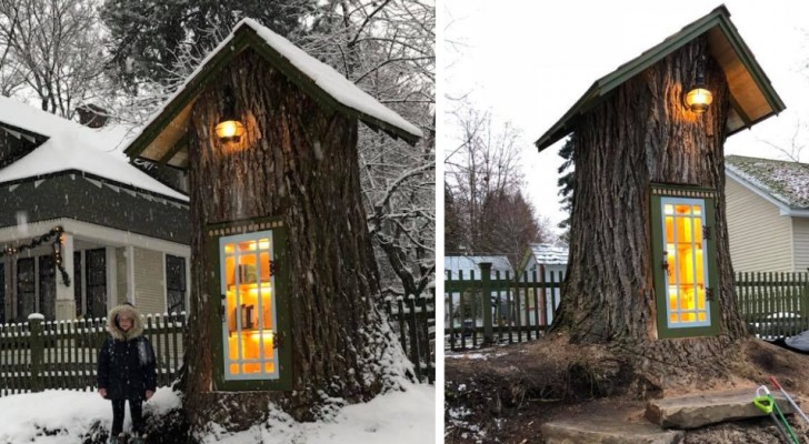Hon räddar ett hundraårigt träd och förvandlar det till ett litet bibliotek för sina grannar
