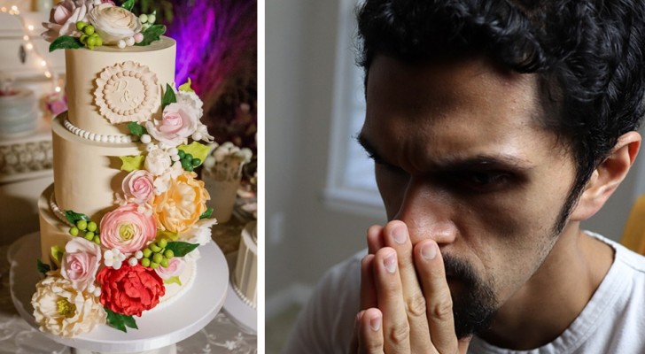 Han upptäcker att bruden har debiterat sina vänner 8000€ för tårtan och lämnar henne vid altaret