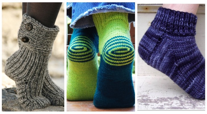 Coccolati con calzini e calzettoni fatti a maglia, caldi e confortevoli da usare durante l'inverno