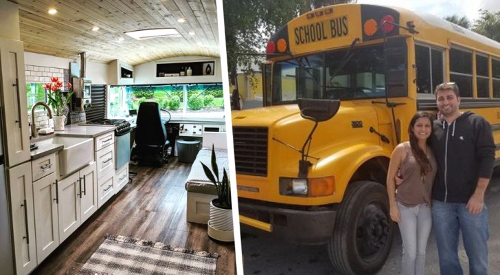 Från skolbuss till minihus på hjul - ett par förvandlar en gammal buss till sitt drömhus
