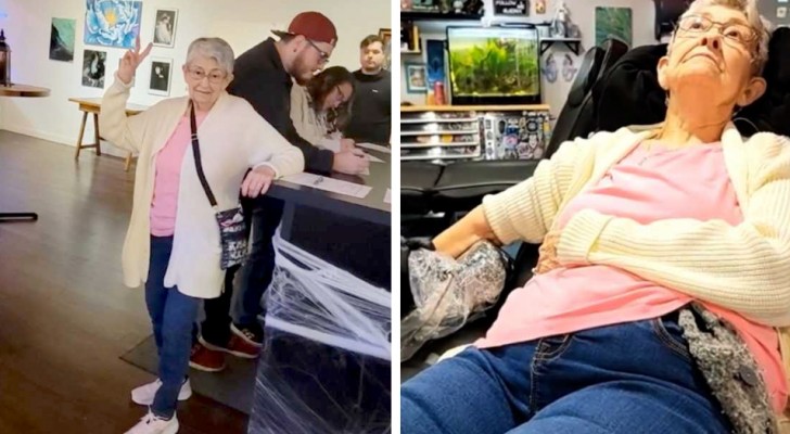 Ze besluit op 80-jarige leeftijd haar eerste tattoo te laten zetten, de reactie van de kleinkinderen is hilarisch