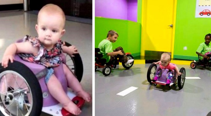 Un papà ha costruito una mini sedia a rotelle per la figlioletta di pochi mesi con soli 100$ (+VIDEO)