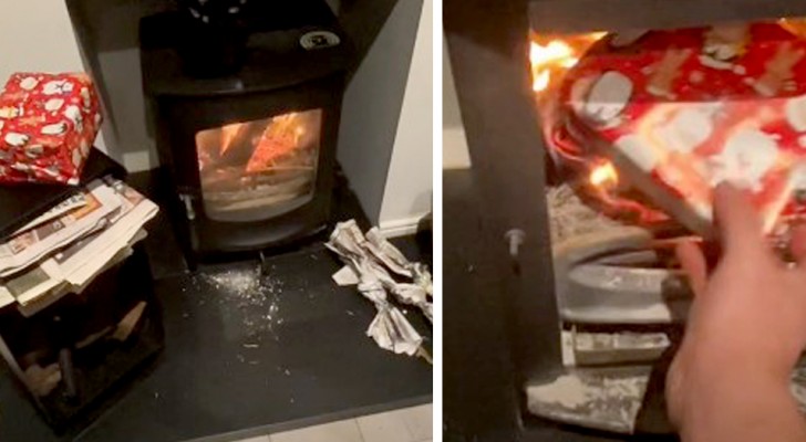 Uitgeputte vader verbrandt de "kerstcadeautjes" van zijn kinderen in de open haard: een drastische manier om ze rustig te krijgen
