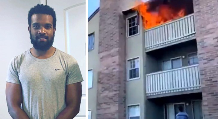 A desperate mother throws her 3-year-old son from a burning apartment balcony to save him and a young man manages to catch the plunging infant