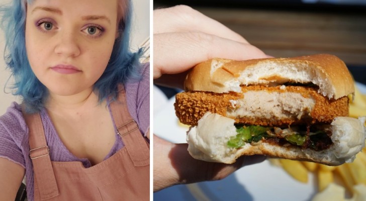 Vegetarische vrouw eet per ongeluk kipburger: 