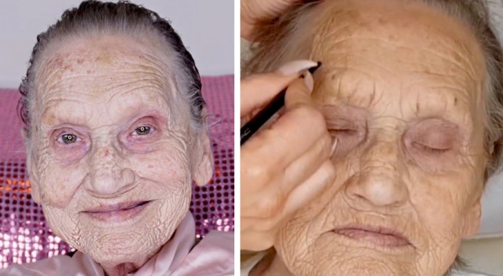 Avó de 80 anos deixa que a neta a maquie e parece 20 anos mais nova