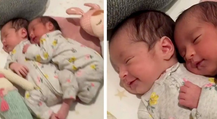 Een pasgeboren tweeling omhelst elkaar terwijl ze slapen (+ VIDEO)