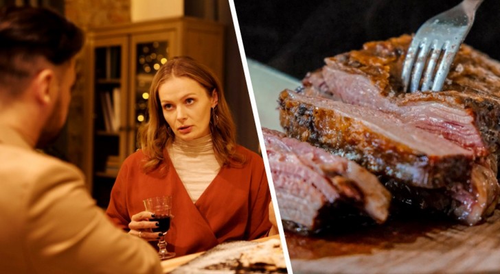 Ze dwingt haar vriend om vlees te eten tijdens het kerstdiner: 