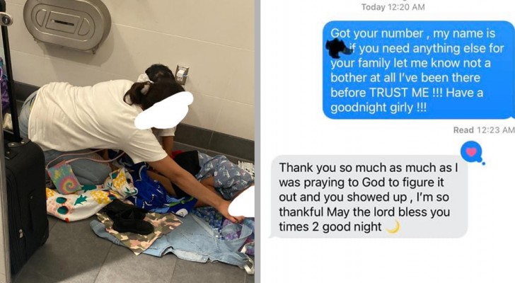 Stranger finds a desperate mother "living" with her children in the airport bathroom and does everything she can to help them