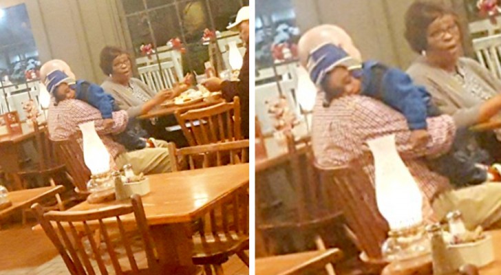 Servitören upptäcker att hans chef vaggar en restauranggästs barn i famnen