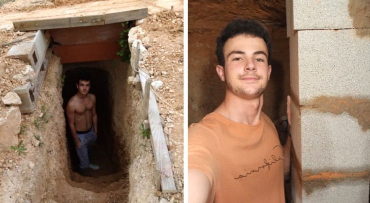 Teenager argues with his parents and so builds a cave in the garden where he can take refuge