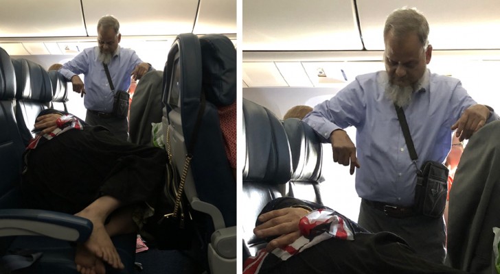 Permanece de pie durante 6 horas de vuelo para que su esposa descanse mejor