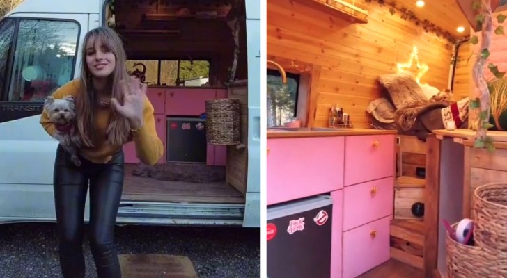 21-Jährige verwandelt einen Lieferwagen unter Verwendung von Recycling-Materialien in ein Zuhause: Sie zahlt keine Miete und spart
