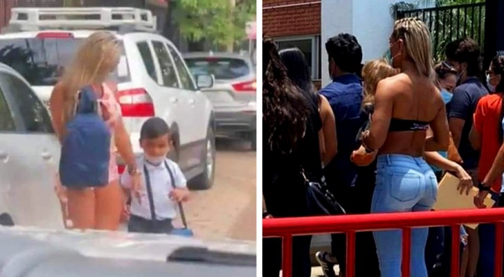 Mom criticized for picking up her son from school in "inappropriate" clothes