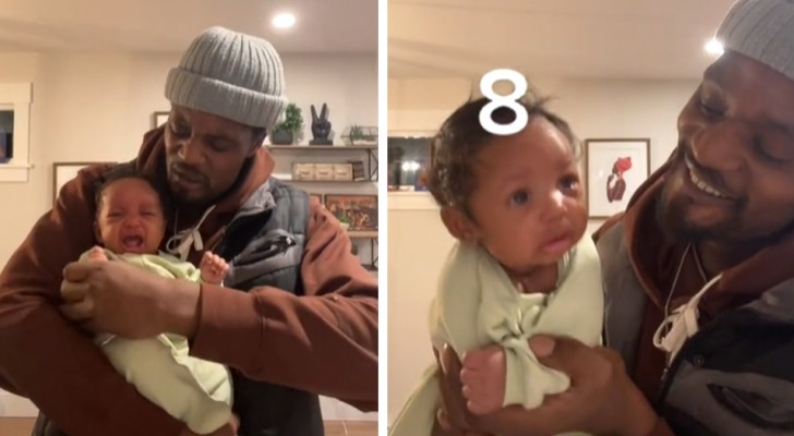 Este padre muestra como logra hacer para que el hijo deje de llorar en 18 segundos