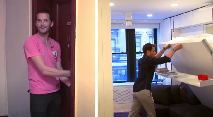 Hij slaagt erin om 6 kamers te creëren in een piepklein appartement in New York van slechts 39 m² (+ VIDEO)