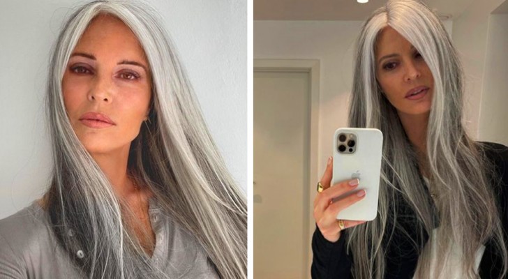 Den här kvinnan är 53 år gammal och har inget emot att visa upp sitt silverfärgade hår: 